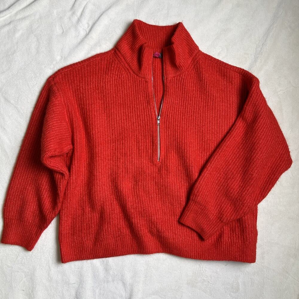 Vince Camuto Women Half Zip Sweater Red Orange Pullover Long Sleeve Sz XXL